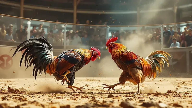 Ilustrasi suasana permainan laga ayam di layar